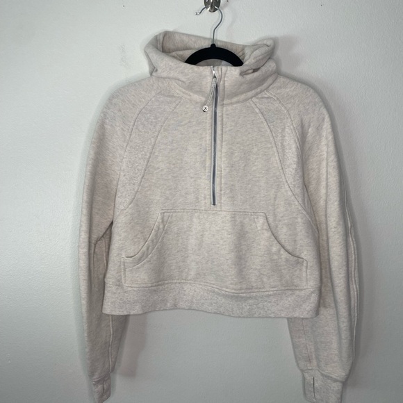 lululemon athletica Tops - Lululemon Scuba crop Half-Zip Hoodie Heathered Bone Xs/s W3DUSS